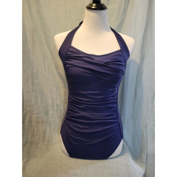 Navy blue halter One Piece Swimsuit medium - Picture 1 of 3